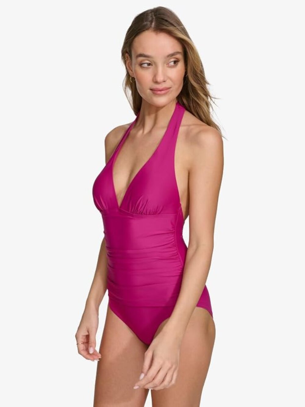 DKNY XS Women's Triangle Halter Neck One Piece Swimsuit XS w/Tummy Control NWT